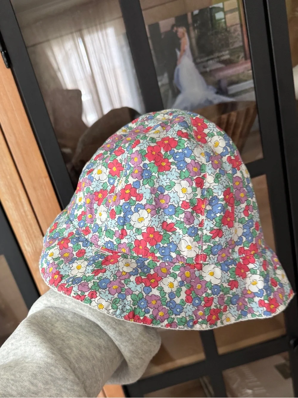 Mini Boden floral hat toddler girl ditsy print chambray sun poplin bucket chin